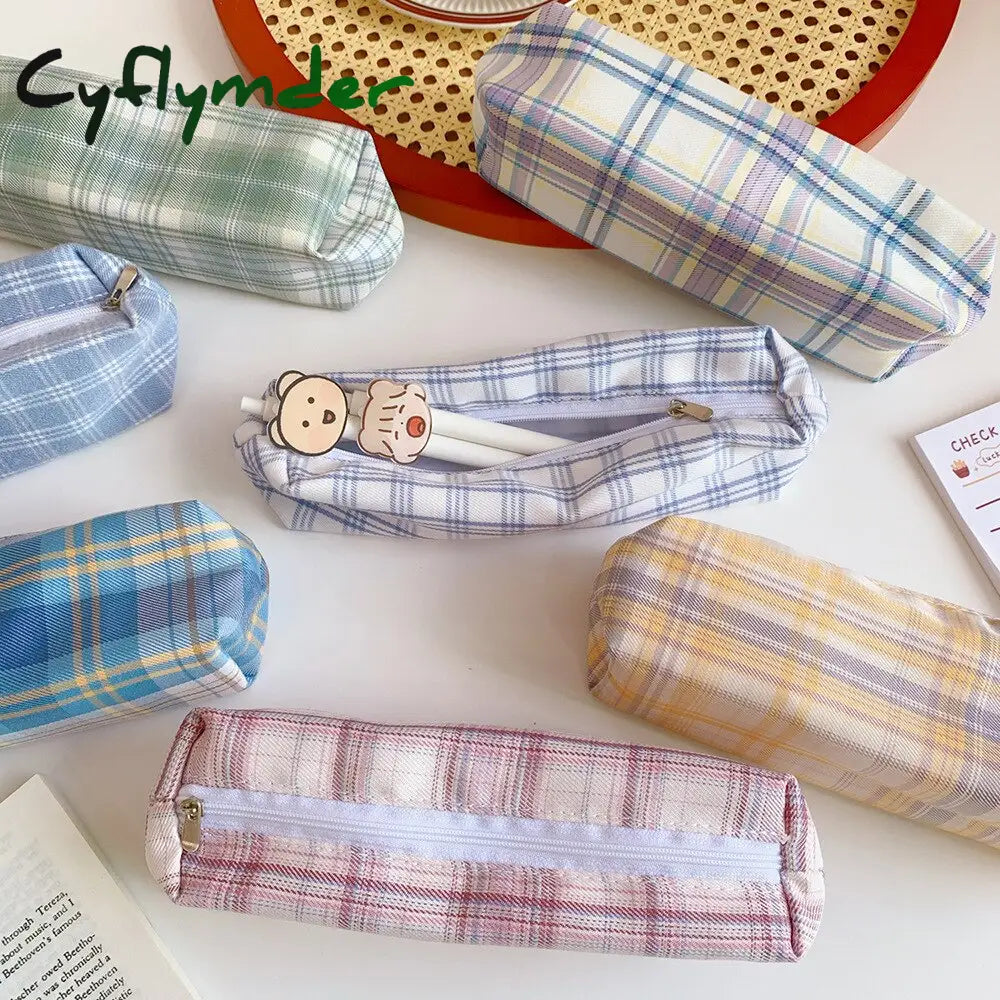 Cyflymder Ins Pencil Case Girls Korean Large-Capacity Cute Plaid Box School Teenagers