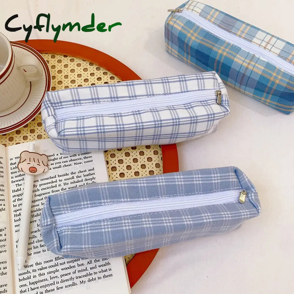 Cyflymder Ins Pencil Case Girls Korean Large-Capacity Cute Plaid Box School Teenagers