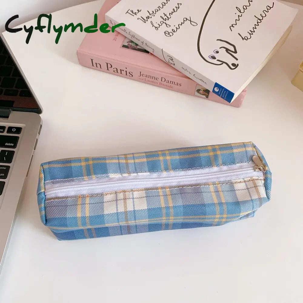 Cyflymder Ins Pencil Case Girls Korean Large-Capacity Cute Plaid Box School Teenagers