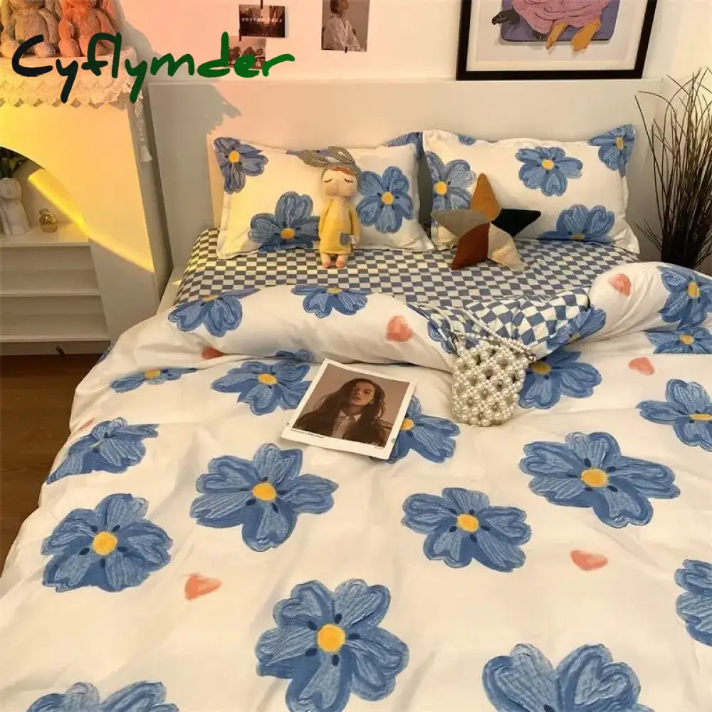 Cyflymder Ins Pink Flowers Bedding Set Fashion Flat Sheet Duvet Cover No Filling Pillowcase Twin Full Queen Nordic Boy