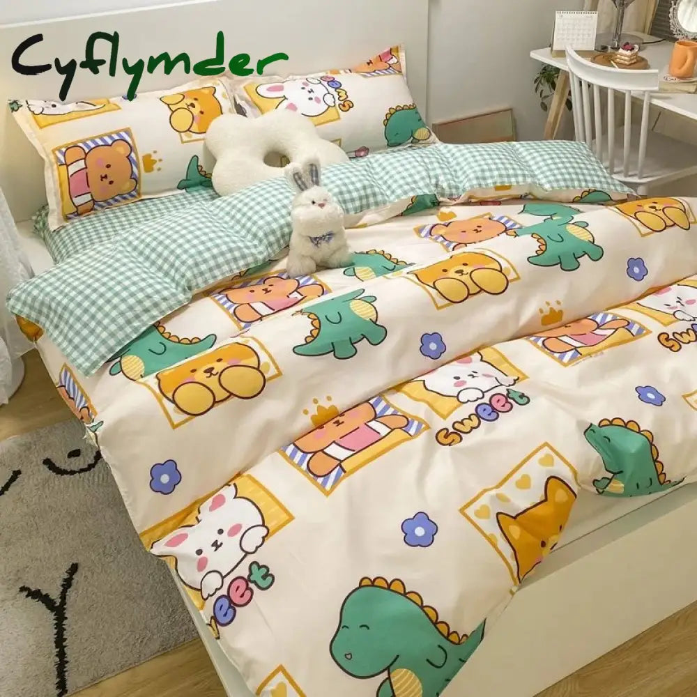 Cyflymder Ins Pink Flowers Bedding Set Flat Bed Sheet Duvet Cover Twin Full Queen Nordic Bed Linen Boy Girl Bedding