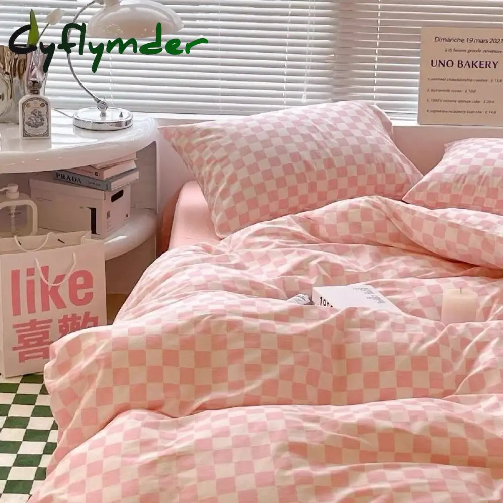 Cyflymder Ins Pink Flowers Bedding Set Flat Bed Sheet Duvet Cover Twin Full Queen Nordic Bed Linen Boy Girl Bedding