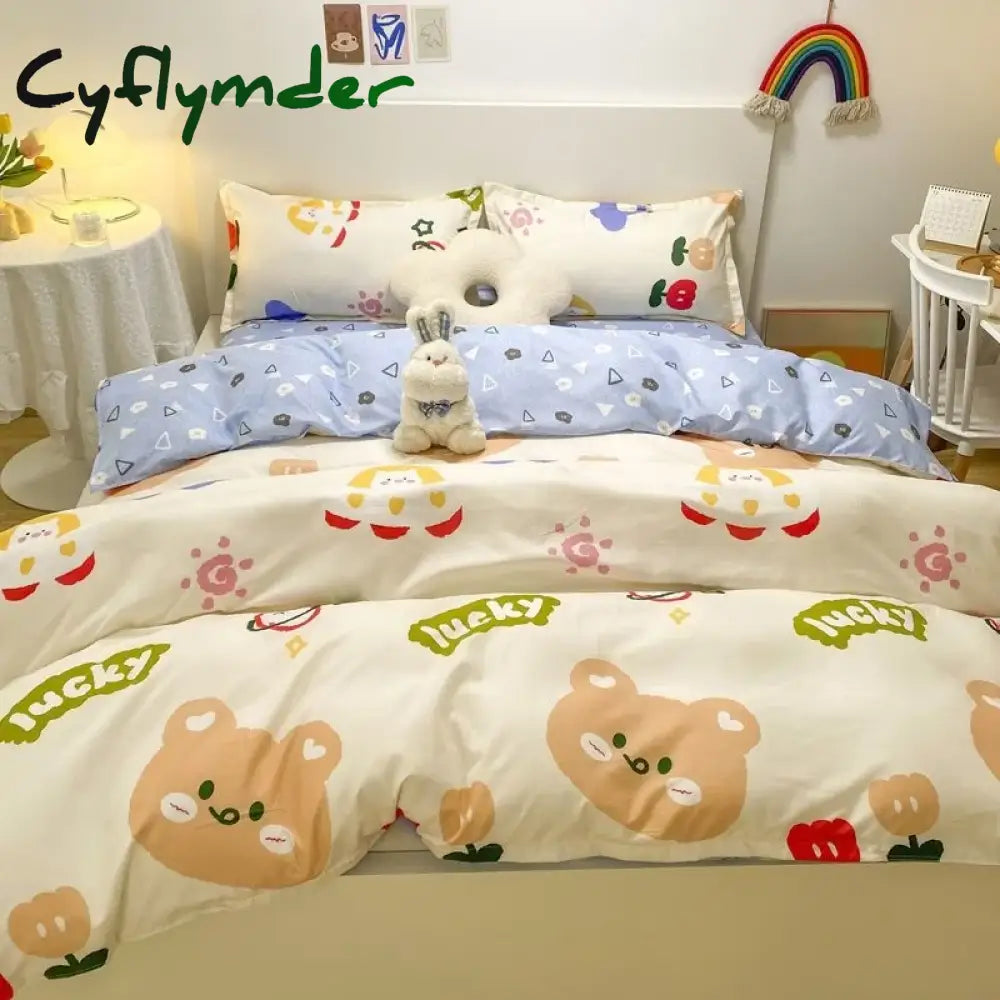 Cyflymder Ins Pink Flowers Bedding Set Flat Bed Sheet Duvet Cover Twin Full Queen Nordic Bed Linen Boy Girl Bedding