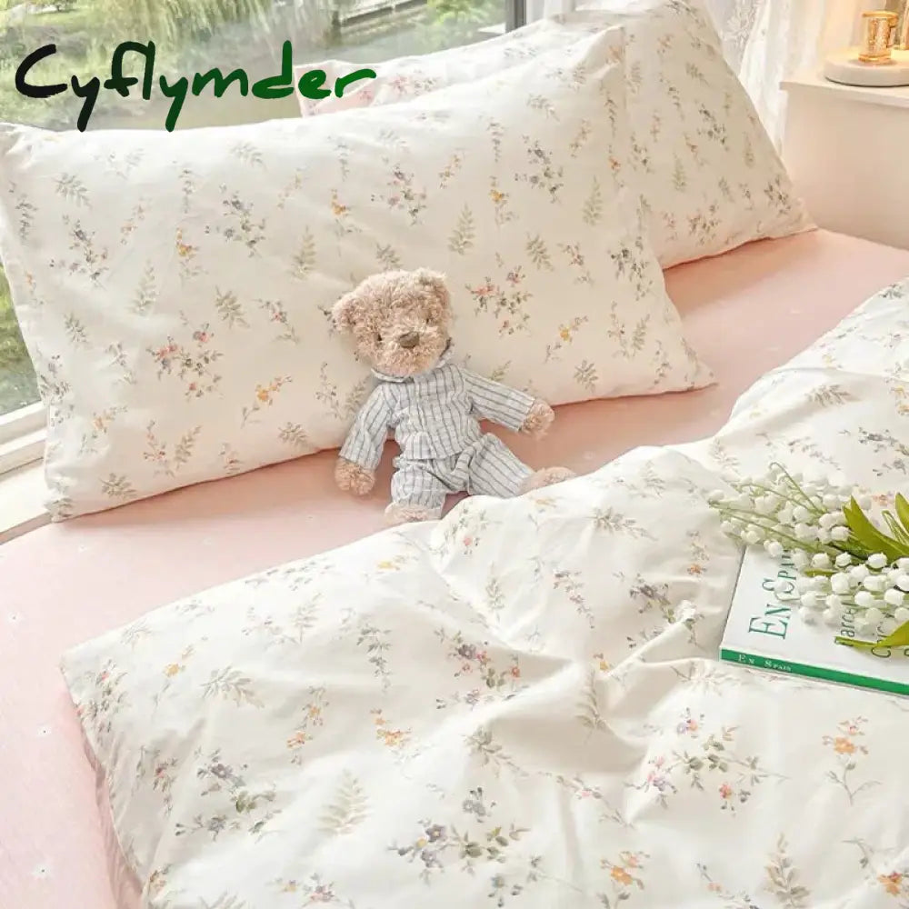 Cyflymder Ins Pink Flowers Bedding Set Flat Bed Sheet Duvet Cover Twin Full Queen Nordic Bed Linen Boy Girl Bedding