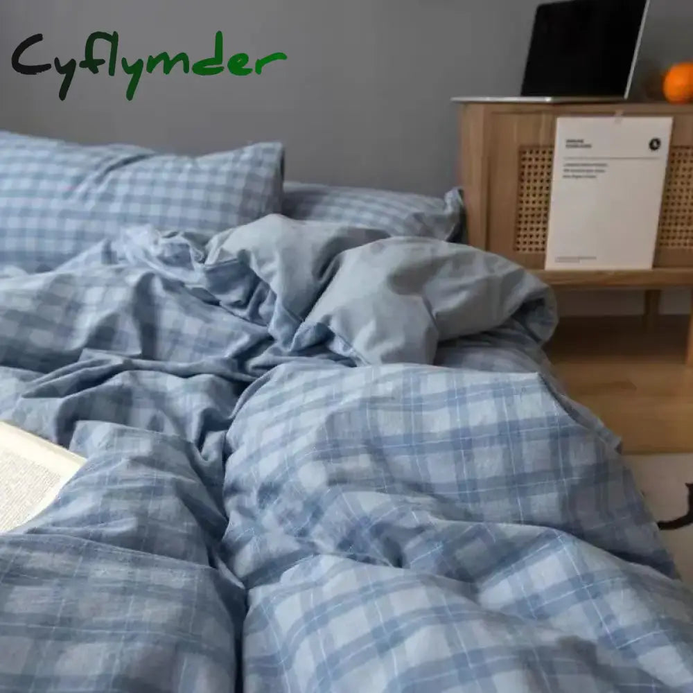Cyflymder Ins Simple Style Duvet Cover Set with Pillowcases Flat Sheet No Comforter Grey Boys Girls Bedding Kit Single