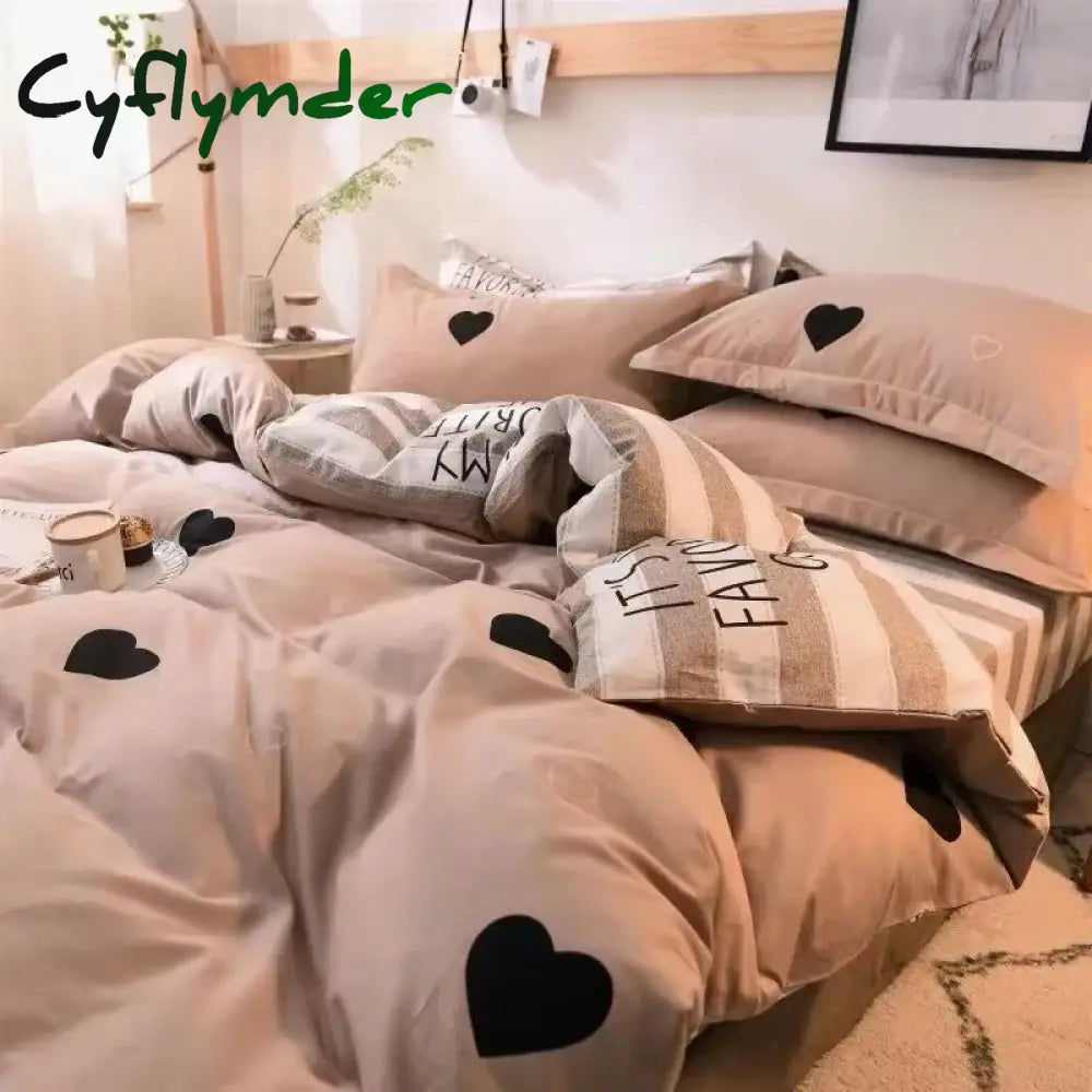 Cyflymder Ins Style Bedding Set Nordic Single Double Flat Sheet Duvet Cover Pillowcase Soft Microfiber Full Queen Size