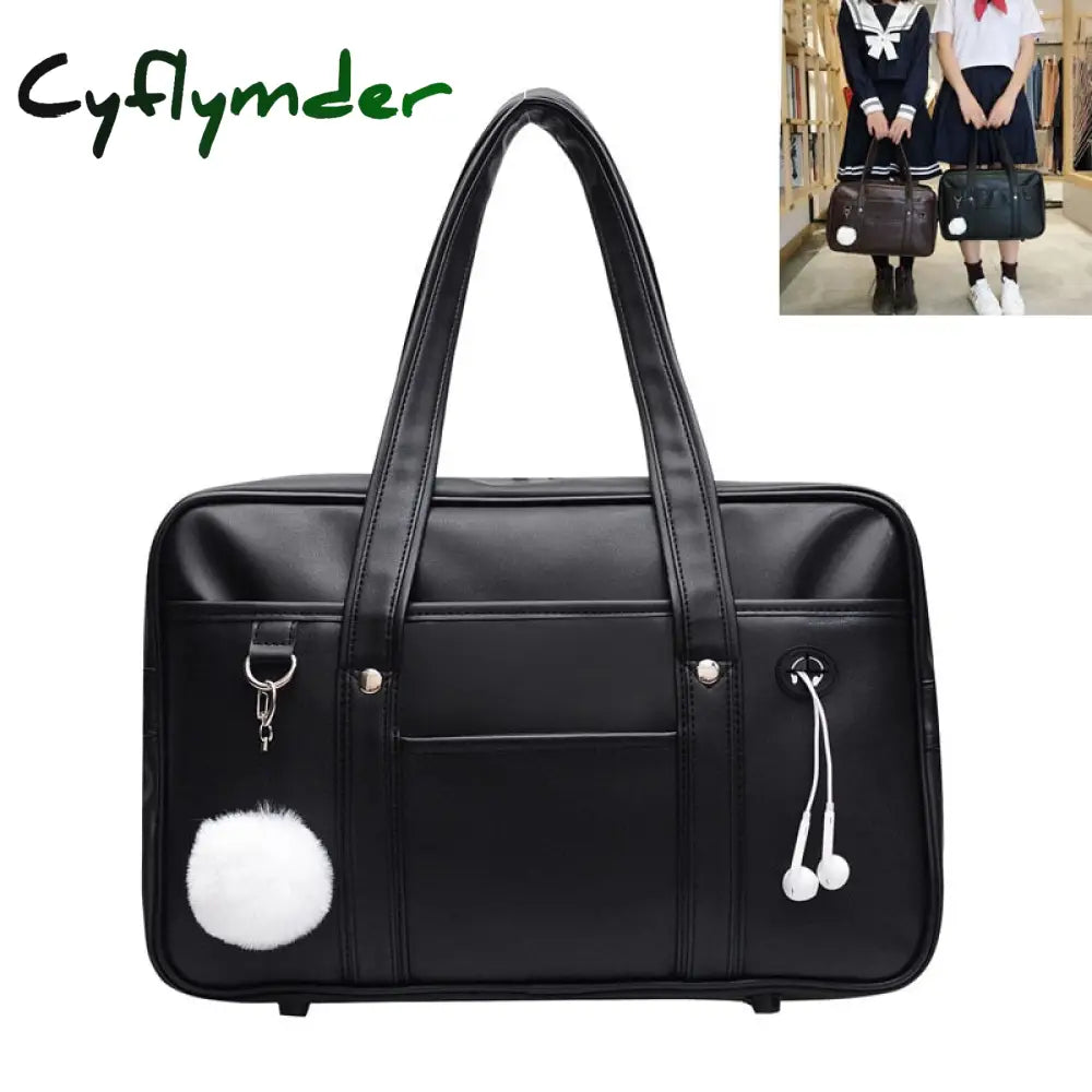 BACK TO SCHOOL Japan Cosplay School Bag JK Uniform Bag Messenger Shoulder Handbags Bag With Holes Japanese PU Leather Blck