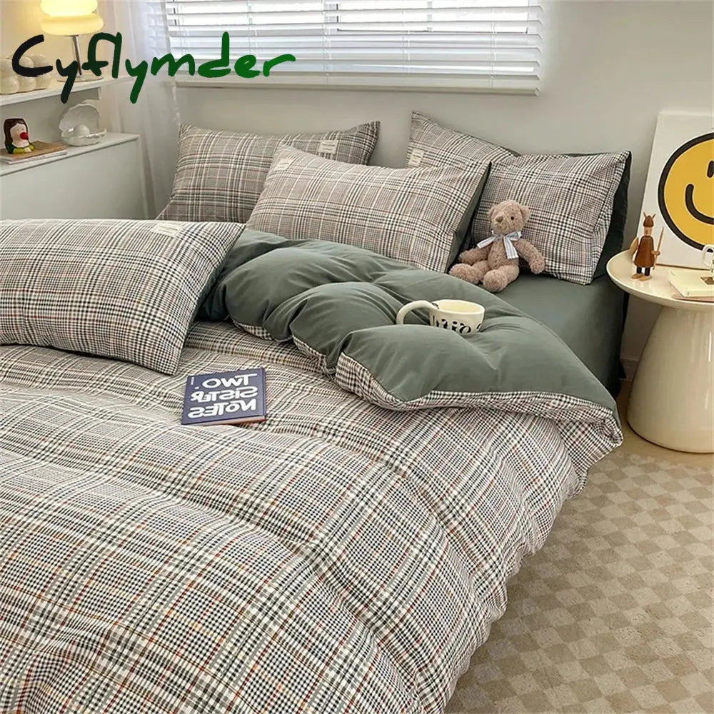 Cyflymder Japan Style Bedding Set Plaid Queen Size Duvet Cover Set With Sheets Bedroom Decor Skin Friendly King Single