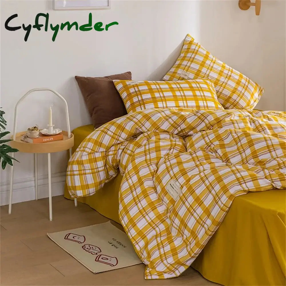 Cyflymder Japan Style Bedding Set Plaid Queen Size Duvet Cover Set With Sheets Bedroom Decor Skin Friendly King Single