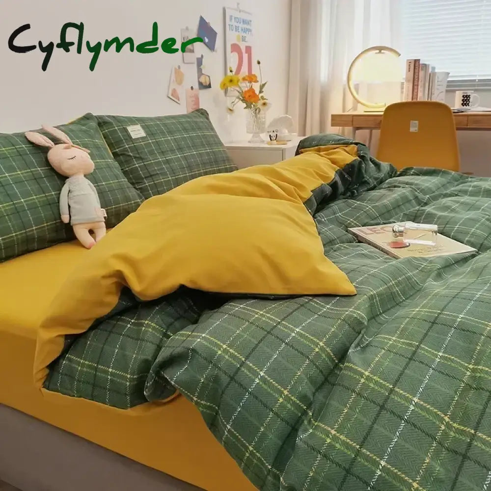 Cyflymder Japan Style Plaid Queen Size Duvet Cover Set with Sheets High Quality Skin Friendly Bedding Set King Single