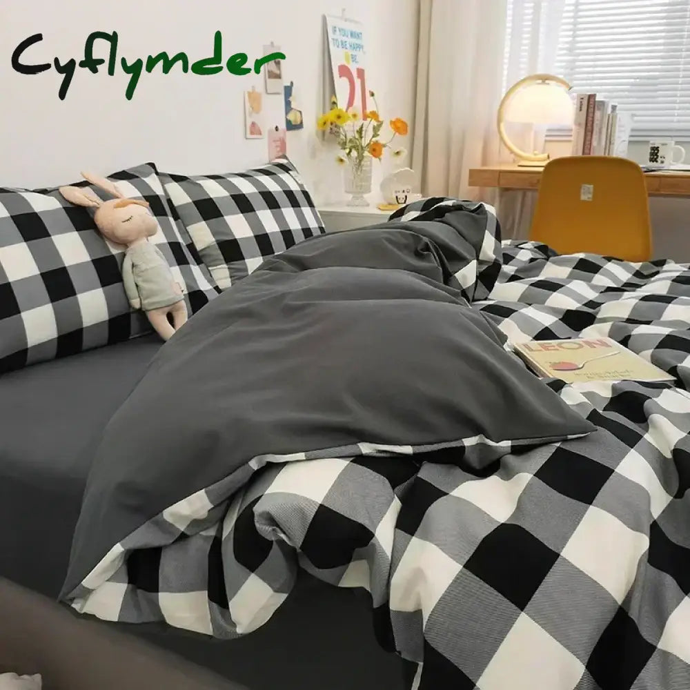 Cyflymder Japan Style Plaid Queen Size Duvet Cover Set with Sheets High Quality Skin Friendly Bedding Set King Single