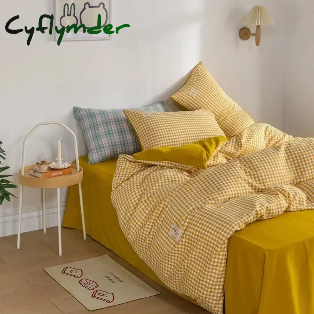 Cyflymder Japan Style Plaid Queen Size Duvet Cover Set with Sheets High Quality Skin Friendly Bedding Set King Single