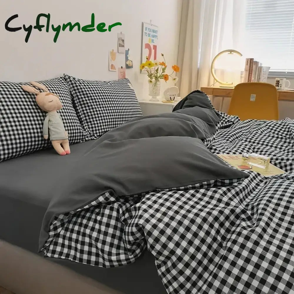 Cyflymder Japan Style Plaid Queen Size Duvet Cover Set with Sheets High Quality Skin Friendly Bedding Set King Single