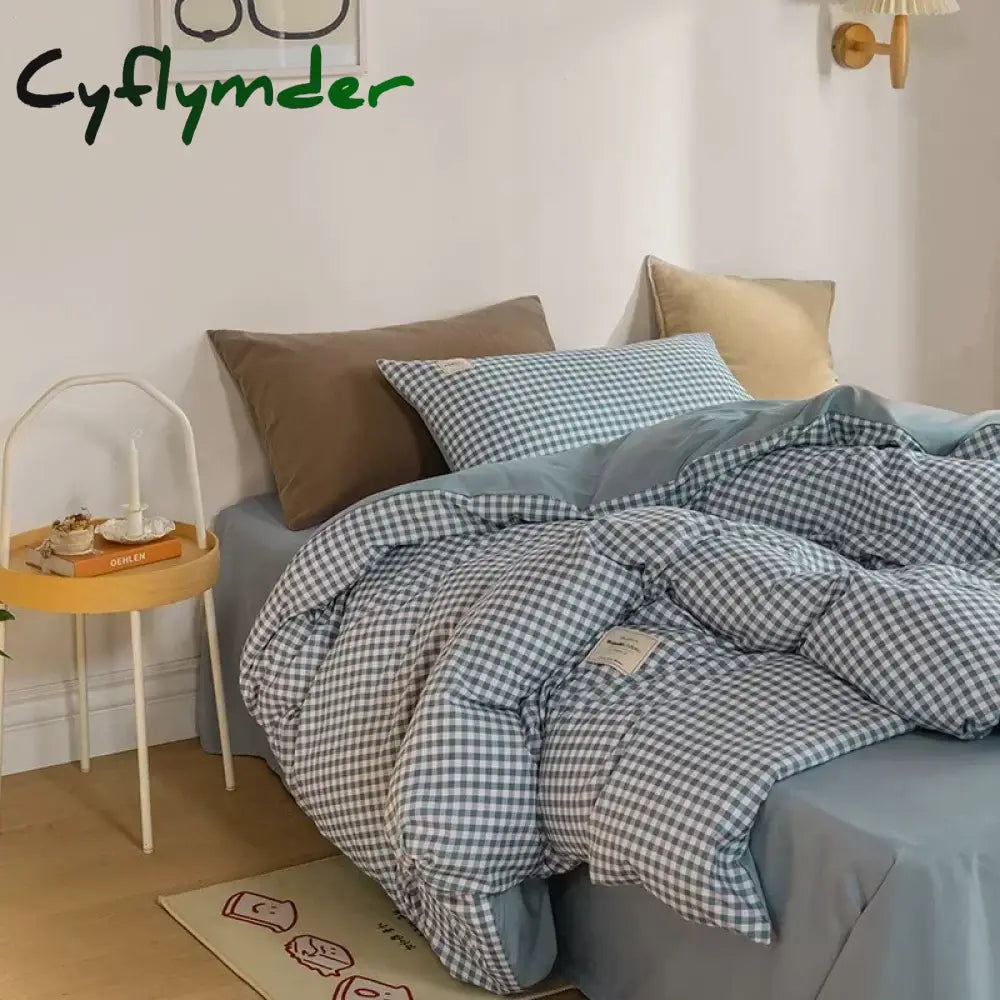 Cyflymder Japan Style Plaid Queen Size Duvet Cover Set with Sheets High Quality Skin Friendly Bedding Set King Single