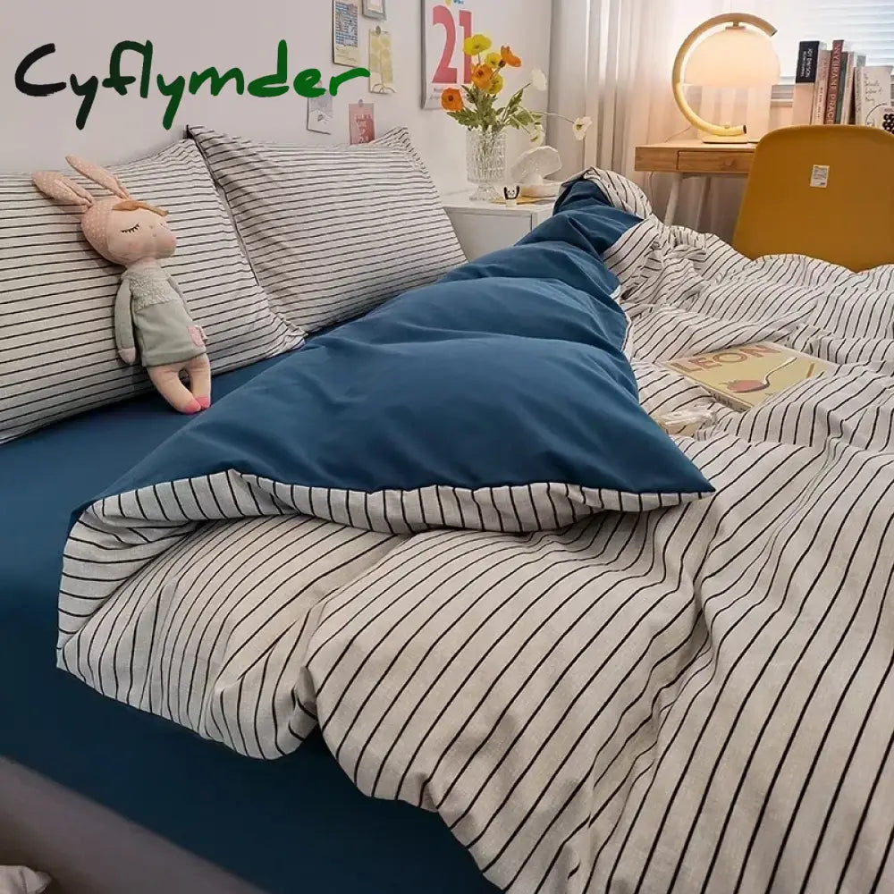 Cyflymder Japan Style Plaid Queen Size Duvet Cover Set with Sheets High Quality Skin Friendly Bedding Set King Single