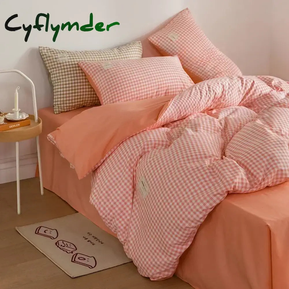 Cyflymder Japan Style Plaid Queen Size Duvet Cover Set with Sheets High Quality Skin Friendly Bedding Set King Single