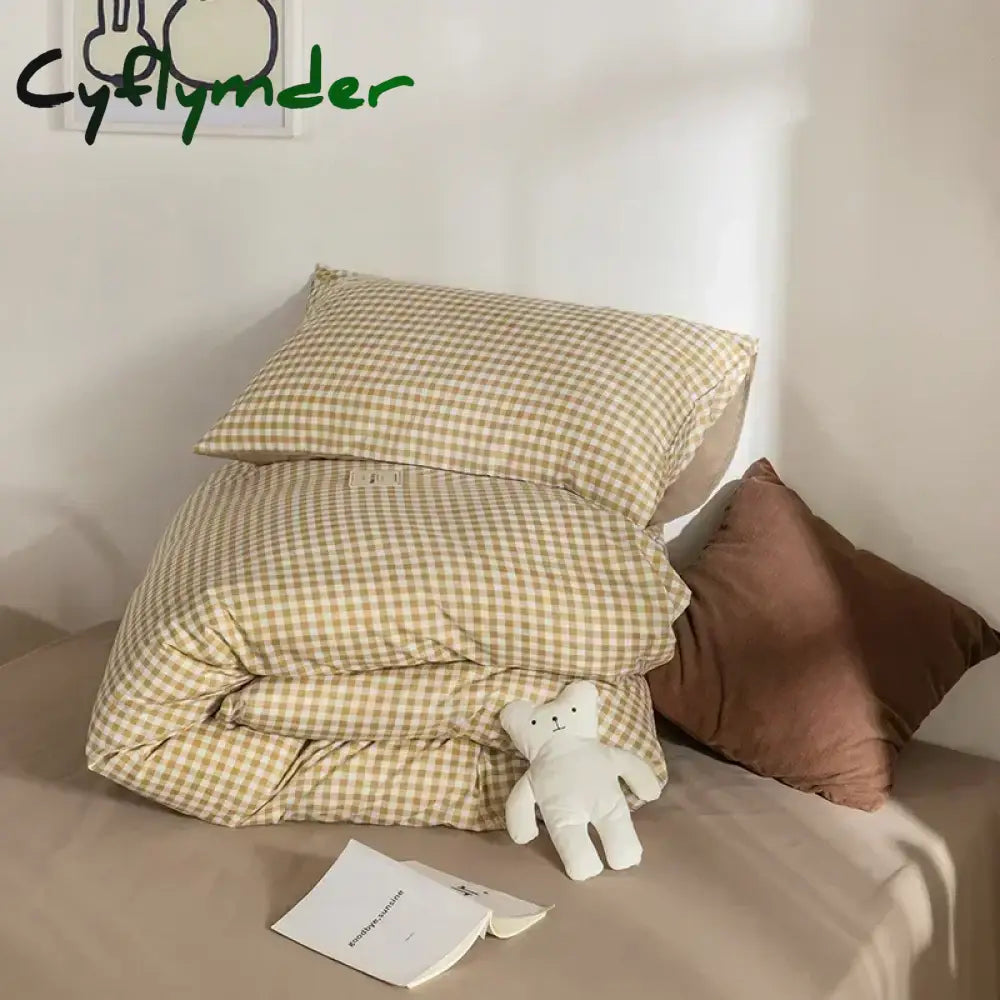 Cyflymder Japan Style Plaid Queen Size Duvet Cover Set with Sheets High Quality Skin Friendly Bedding Set King Single