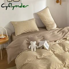 Cyflymder Japan Style Plaid Queen Size Duvet Cover Set with Sheets High Quality Skin Friendly Bedding Set King Single