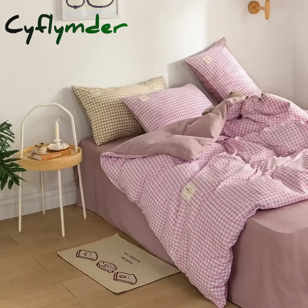 Cyflymder Japan Style Plaid Queen Size Duvet Cover Set with Sheets High Quality Skin Friendly Bedding Set King Single