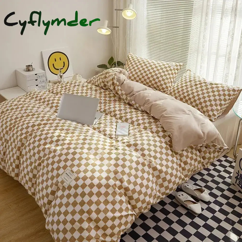 Cyflymder Japan Style Plaid Queen Size Duvet Cover Set with Sheets High Quality Skin Friendly Bedding Set King Single