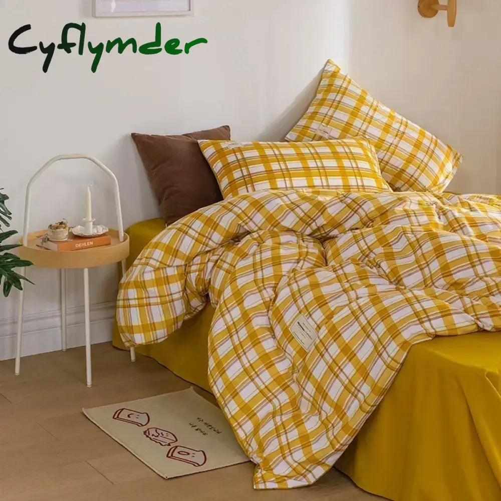 Cyflymder Japan Style Plaid Queen Size Duvet Cover Set with Sheets High Quality Skin Friendly Bedding Set King Single