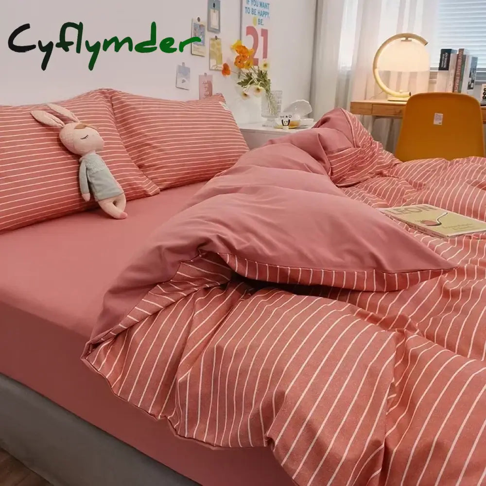 Cyflymder Japan Style Plaid Queen Size Duvet Cover Set with Sheets High Quality Skin Friendly Bedding Set King Single