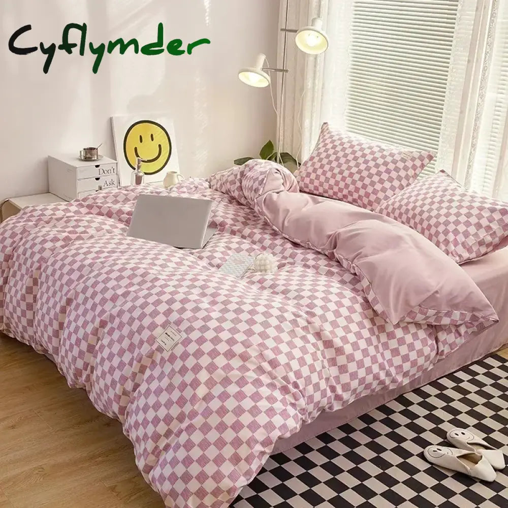 Cyflymder Japan Style Plaid Queen Size Duvet Cover Set with Sheets High Quality Skin Friendly Bedding Set King Single