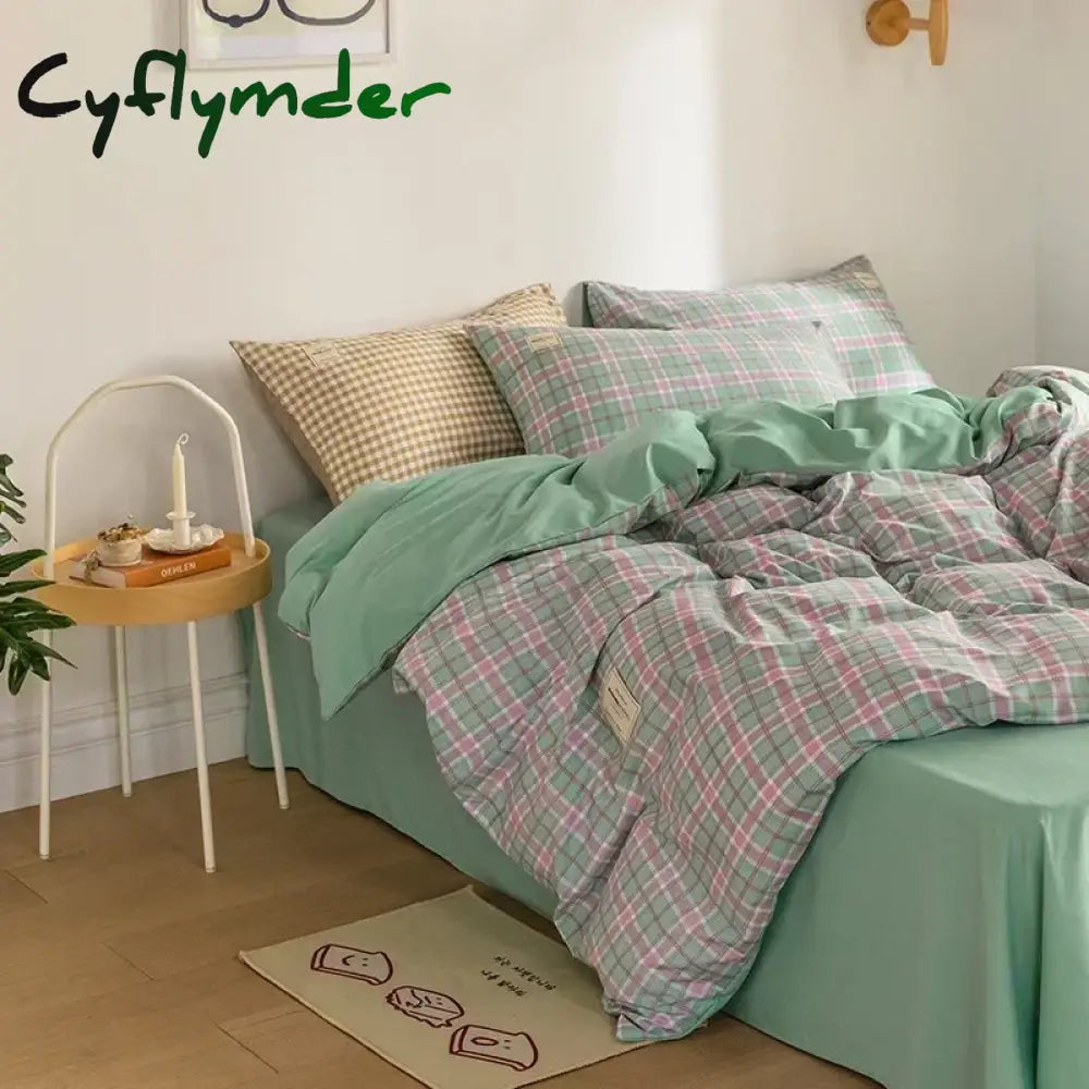 Cyflymder Japan Style Plaid Queen Size Duvet Cover Set with Sheets High Quality Skin Friendly Bedding Set King Single