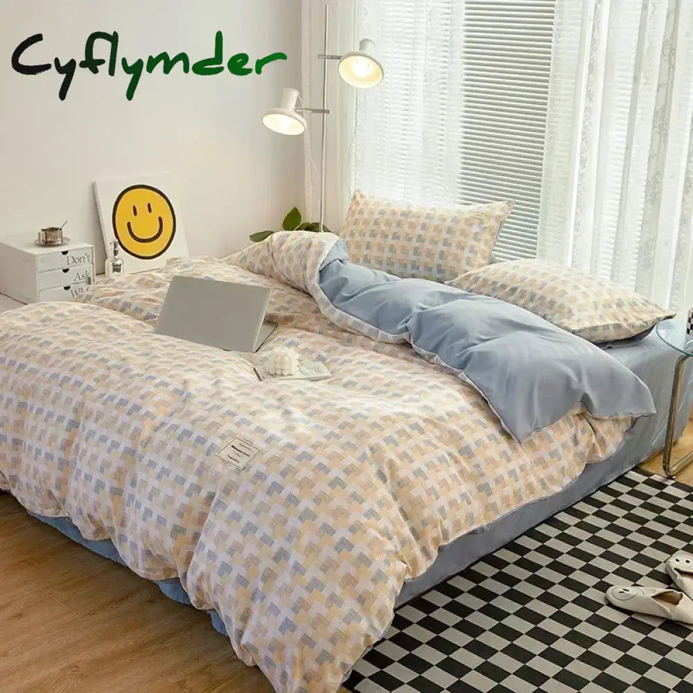 Cyflymder Japan Style Plaid Queen Size Duvet Cover Set with Sheets High Quality Skin Friendly Bedding Set King Single