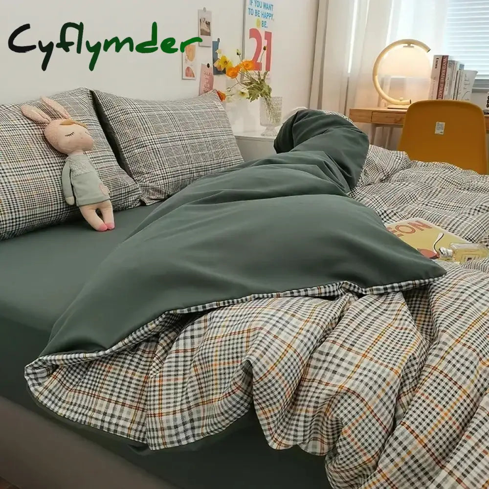 Cyflymder Japan Style Plaid Queen Size Duvet Cover Set with Sheets High Quality Skin Friendly Bedding Set King Single