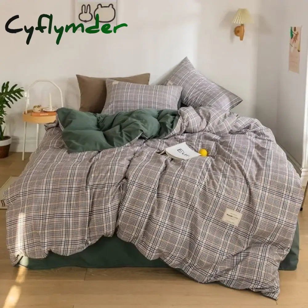 Cyflymder Japan Style Plaid Queen Size Duvet Cover Set with Sheets High Quality Skin Friendly Bedding Set King Single