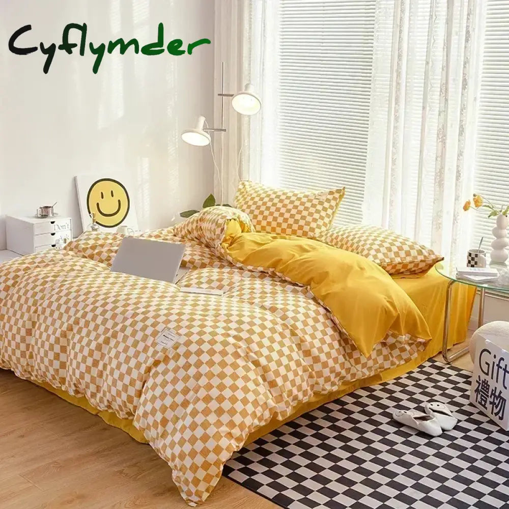 Cyflymder Japan Style Plaid Queen Size Duvet Cover Set with Sheets High Quality Skin Friendly Bedding Set King Single