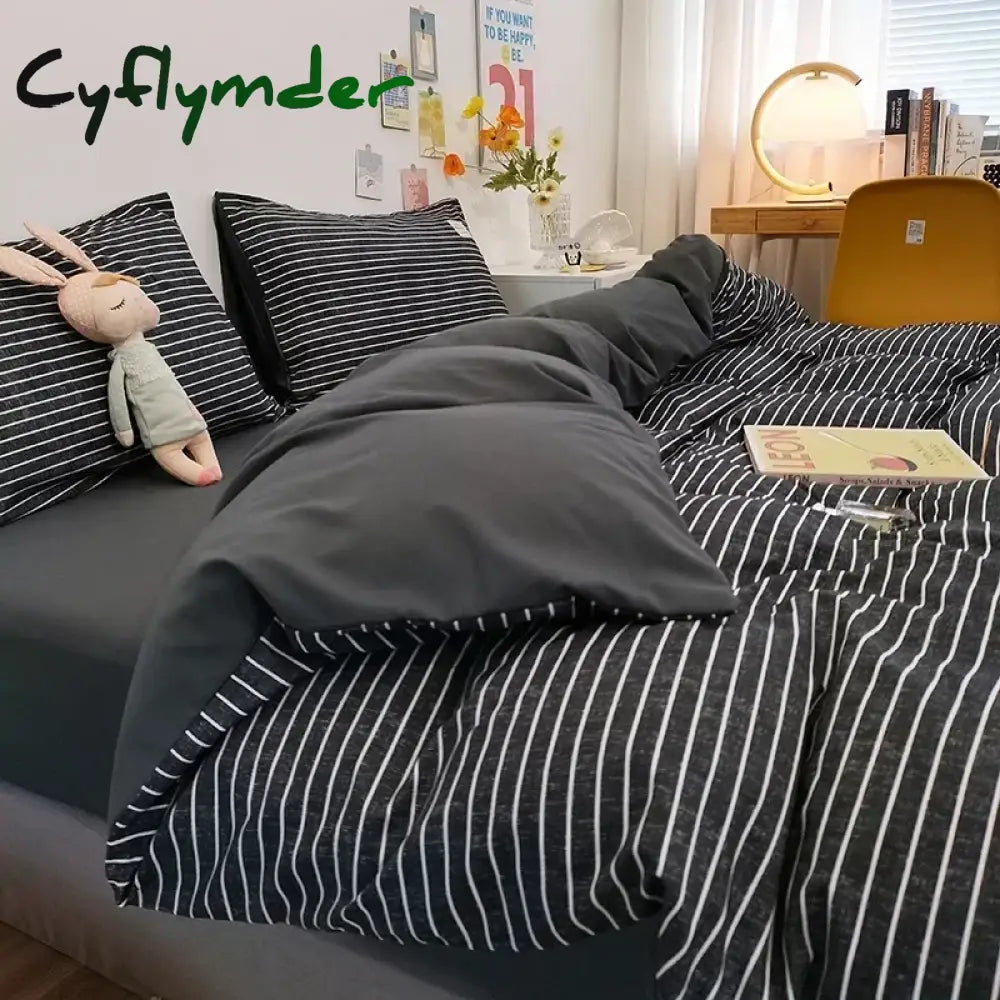 Cyflymder Japan Style Plaid Queen Size Duvet Cover Set with Sheets High Quality Skin Friendly Bedding Set King Single