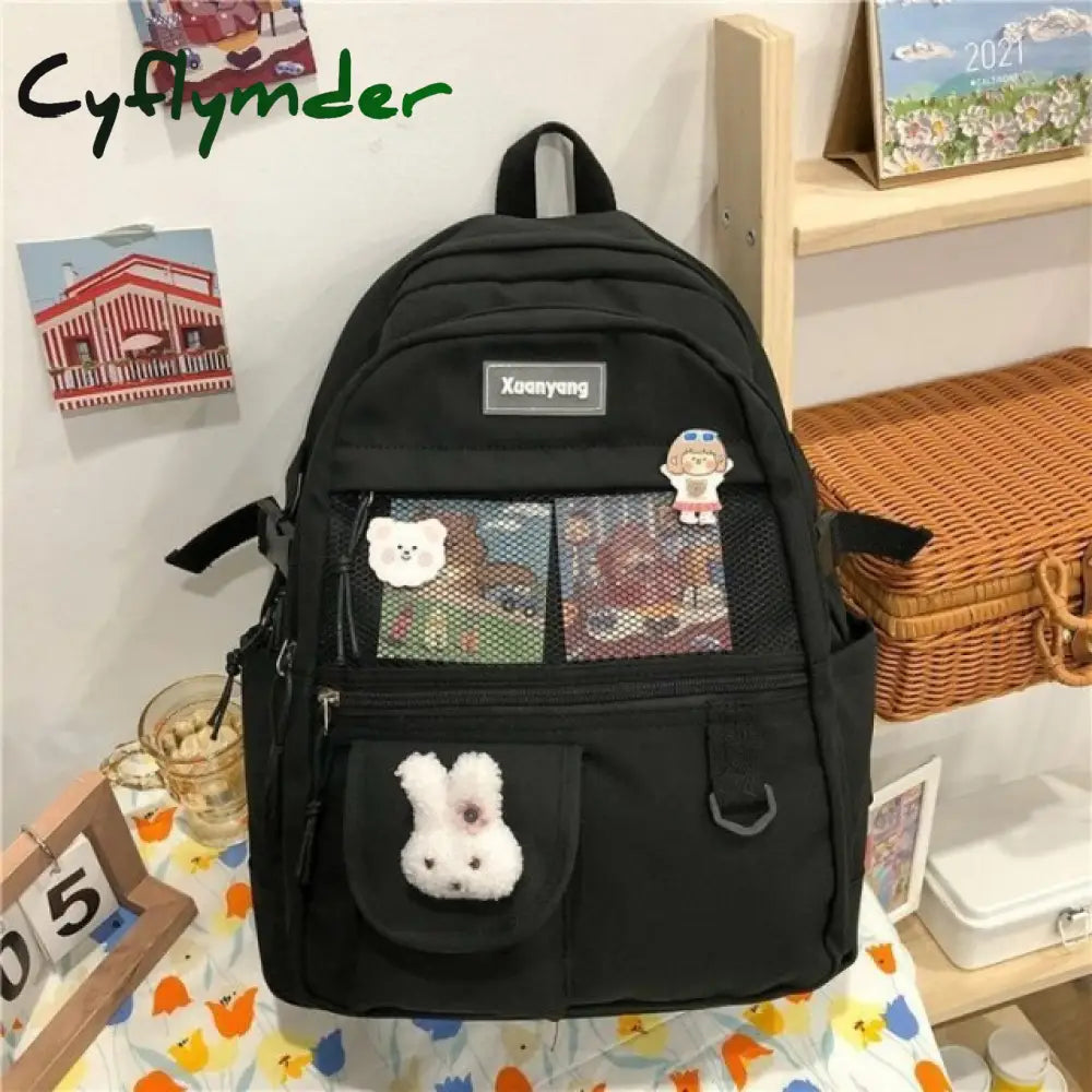 Cyflymder Japanese Fashion Backpack Women School Bags For Teenage Girls Multipockets Mesh Nylon