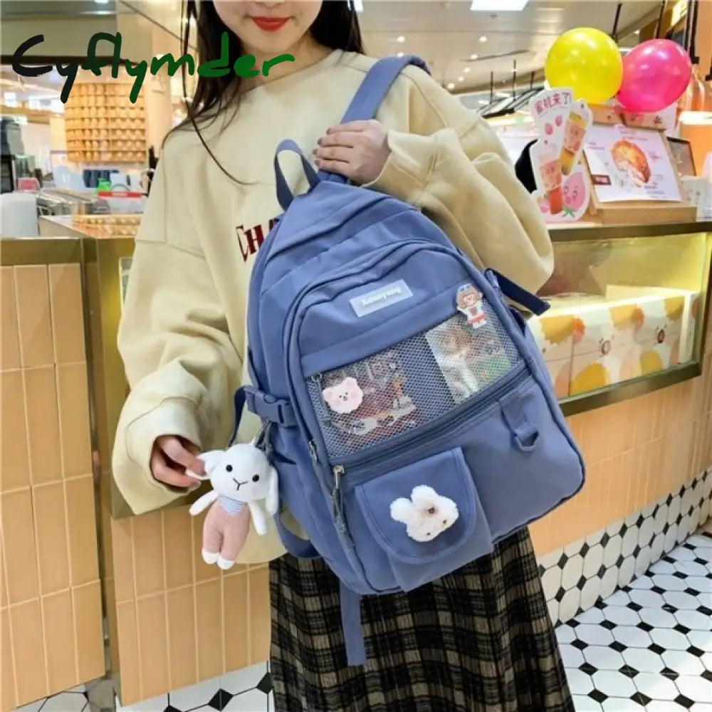 Cyflymder Japanese Fashion Backpack Women School Bags For Teenage Girls Multipockets Mesh Nylon