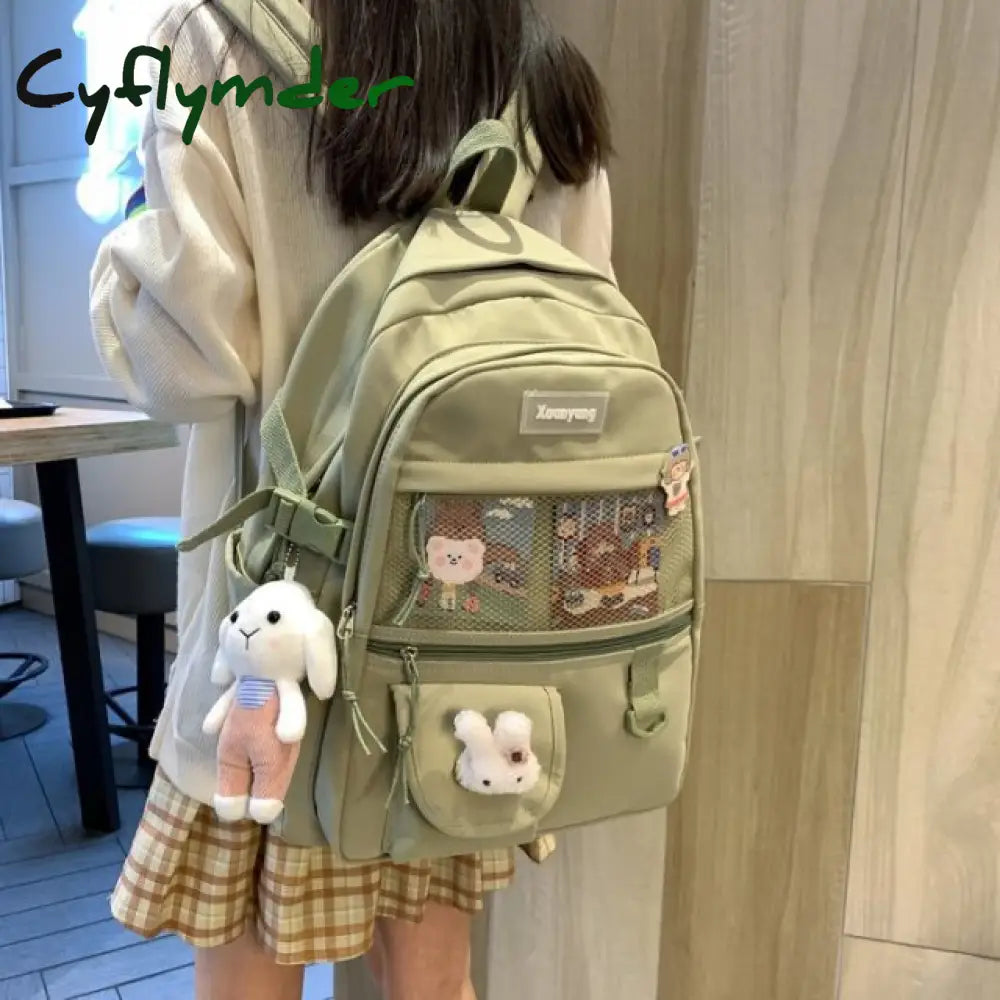 Cyflymder Japanese Fashion Backpack Women School Bags For Teenage Girls Multipockets Mesh Nylon