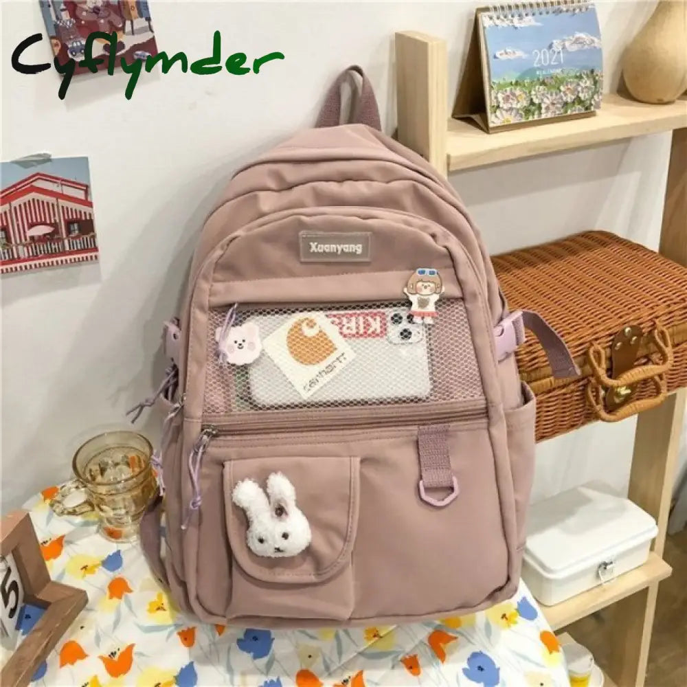 Cyflymder Japanese Fashion Backpack Women School Bags For Teenage Girls Multipockets Mesh Nylon