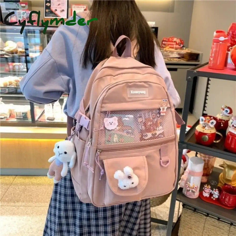 Cyflymder Japanese Fashion Backpack Women School Bags For Teenage Girls Multipockets Mesh Nylon