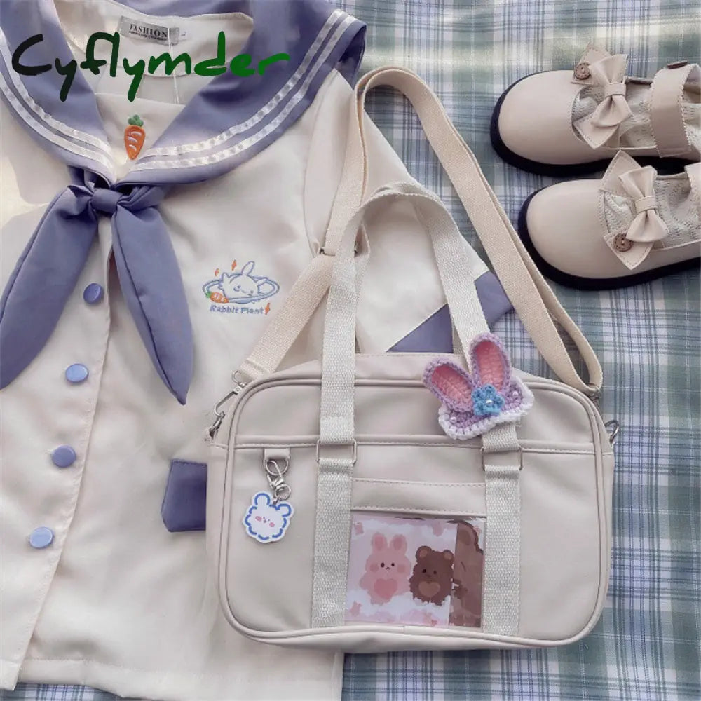 Cyflymder Japanese Girls Kawaii Jk Uniform School Clutch Bag Lolita Pu Handbag College Students