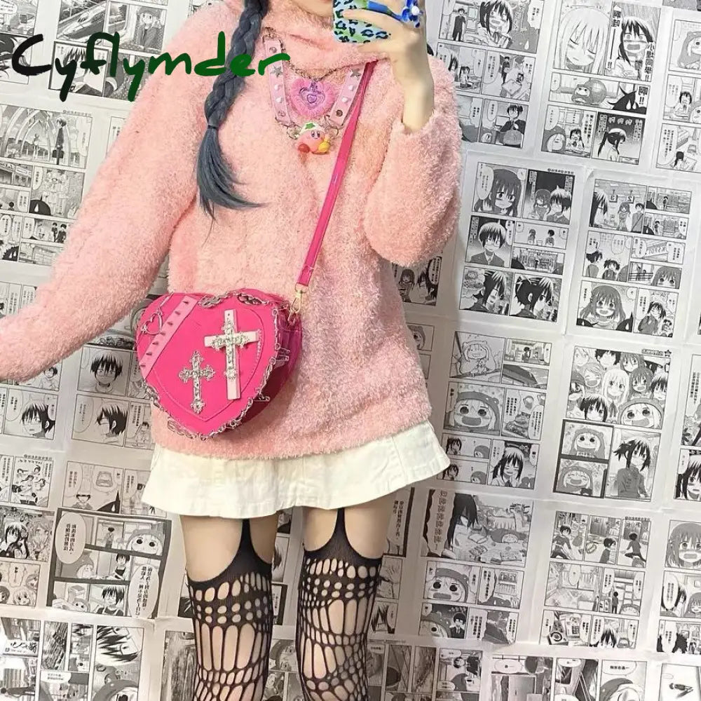 Cyflymder Japanese Gothic Shoulder Bag Female Harajuku Y2K Kawaii Heart Lolita Crossbody For Women