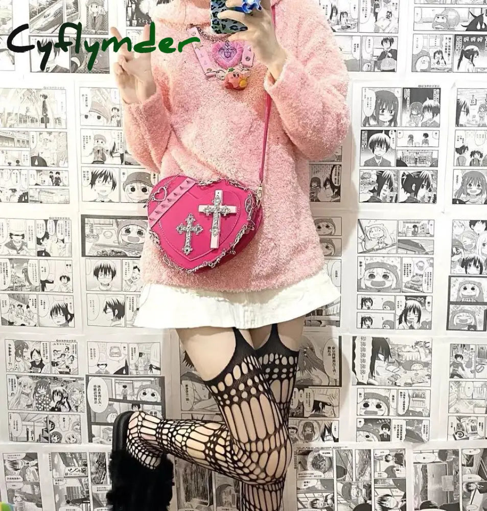 Cyflymder Japanese Gothic Shoulder Bag Female Harajuku Y2K Kawaii Heart Lolita Crossbody For Women