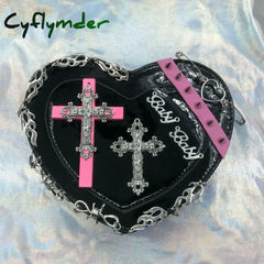 Cyflymder Japanese Gothic Shoulder Bag Female Harajuku Y2K Kawaii Heart Lolita Crossbody For Women