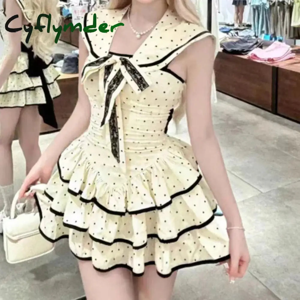 Cyflymder Japanese Gothic Y2k Lolita Dress Wome Preppy Style Polka Dot Print Sailor Collar Backless Dresses Girls