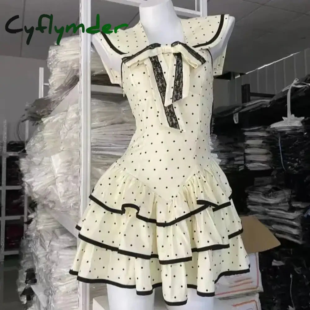 Cyflymder Japanese Gothic Y2k Lolita Dress Wome Preppy Style Polka Dot Print Sailor Collar Backless Dresses Girls