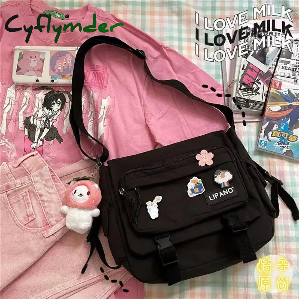 Cyflymder Japanese Harajuku Crossbody Bags For Women High School Girls Messenger Bag Patchwork