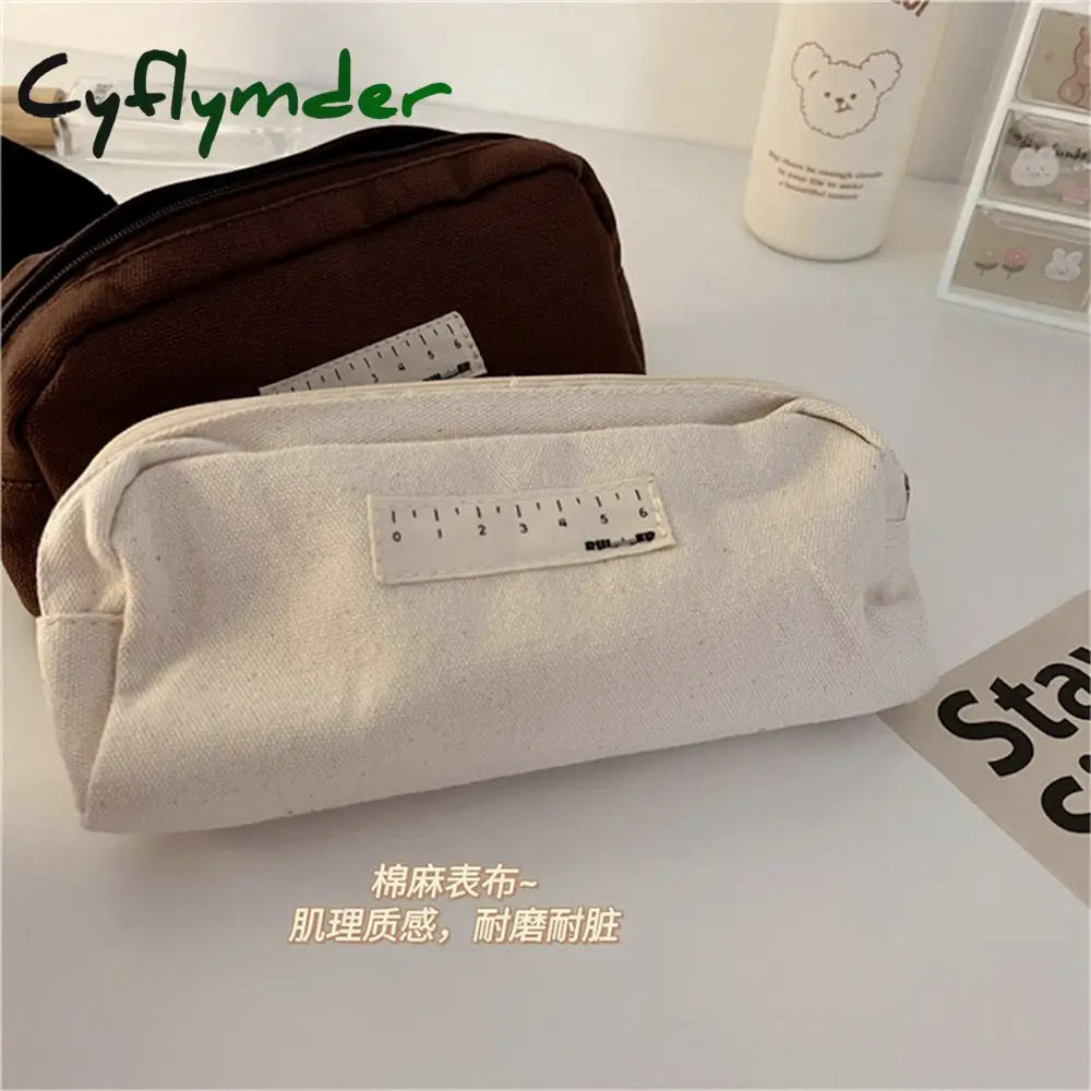 Cyflymder Japanese Ins Style Black And Beige Cosmetic Pencil Case Korea Junior High School Canvas