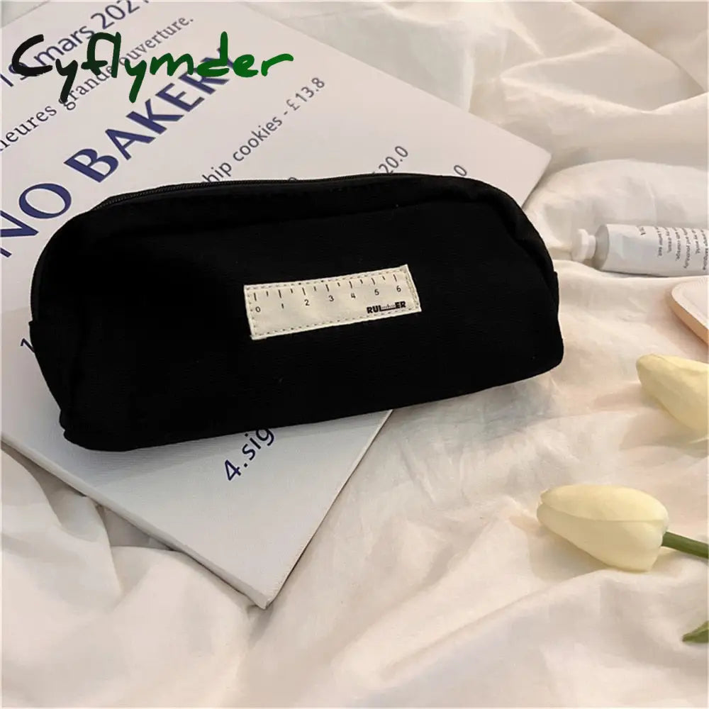 Cyflymder Japanese Ins Style Black And Beige Cosmetic Pencil Case Korea Junior High School Canvas