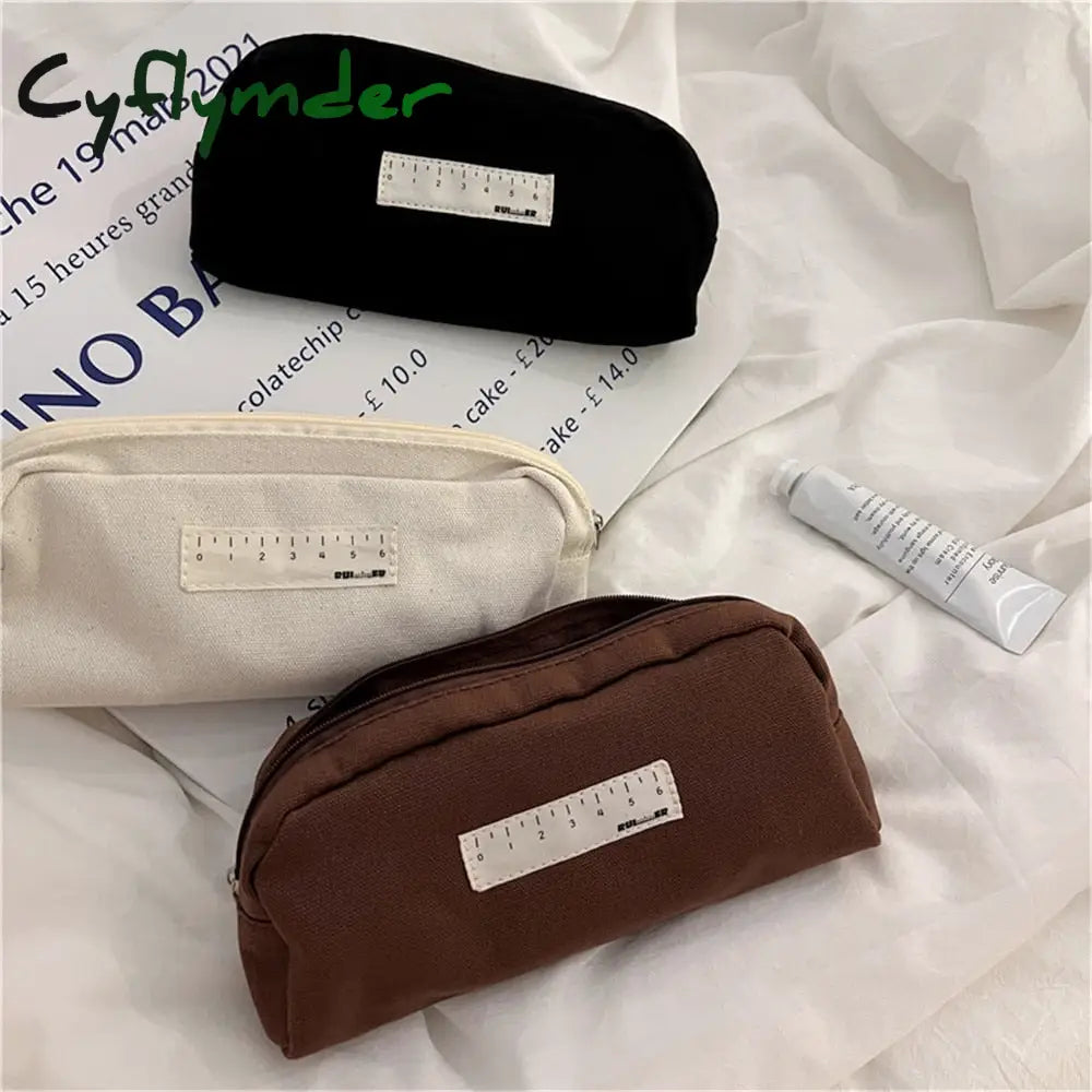 Cyflymder Japanese Ins Style Black And Beige Cosmetic Pencil Case Korea Junior High School Canvas