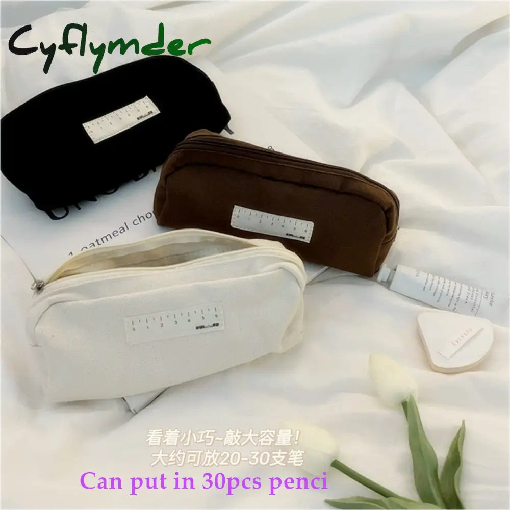 Cyflymder Japanese Ins Style Black And Beige Cosmetic Pencil Case Korea Junior High School Canvas