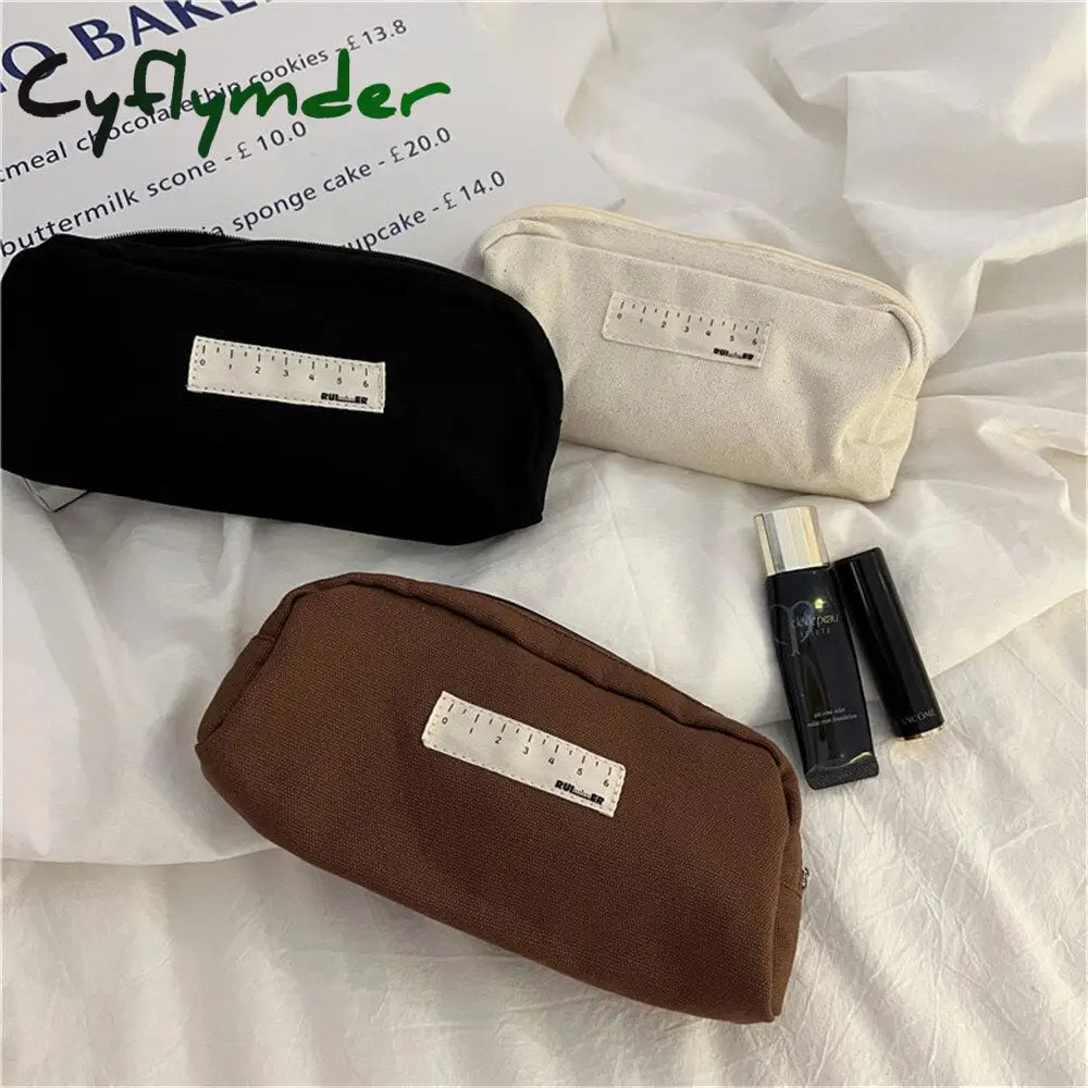 Cyflymder Japanese Ins Style Black And Beige Cosmetic Pencil Case Korea Junior High School Canvas